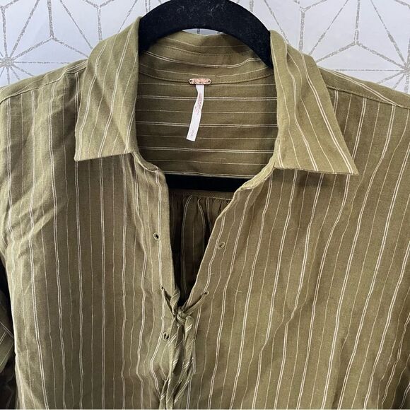 Free People Olive Stripe Oversized Top - Picture 2 of 5